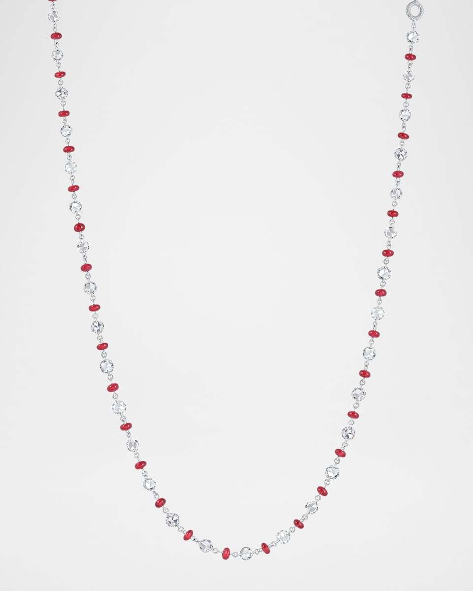 18K White Gold Diamond and Ruby Station Necklace, 16"-18"L, 4.15ctw
